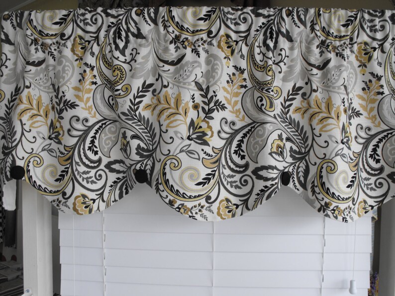 Home decor valance gray yellow scalloped valance window Etsy