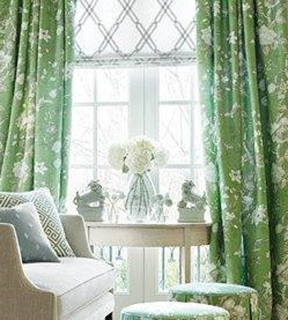 Green And White Ikat High End Designer Window Curtains Fully Lined Panels Interior Design Fabric Also Available In Pinch Pleated Drapes