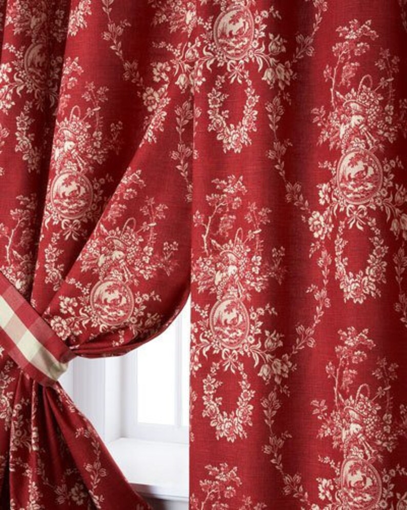 4 Colors Curtains Fully Lined Toile Red Black Navy Blue Etsy