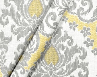 Fabric by the yard, Waverly Bedazzle silver lining, Gray, Yellow, Linen, Linen fabric, Sold by the yard, Grey linen, Yellow linen fabric
