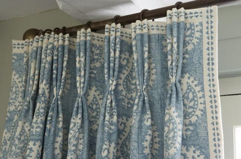 Blue Pleated Draperies Pinch Pleated Curtains Custom Made Etsy