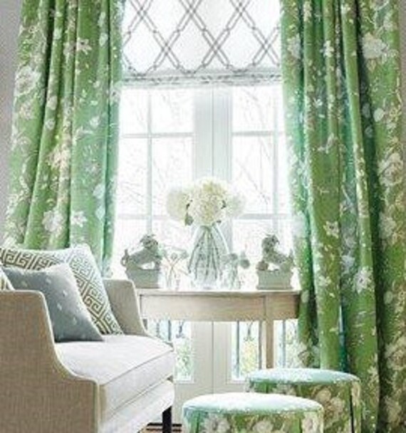 Green And White Ikat High End Designer Window Curtains Fully Etsy