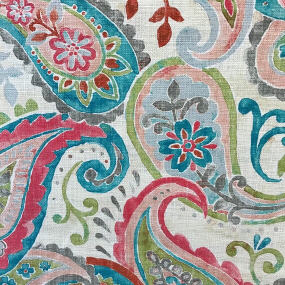 Curtains Paisley Pink Teal Blue Gray Green White Designer Etsy
