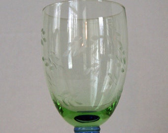 Pfaltzgraff Napoli Blue and green drinking glasses 16oz 1940s, Depression glass, Etched Goblets, Blue drink glasses, Rare hard to find glass