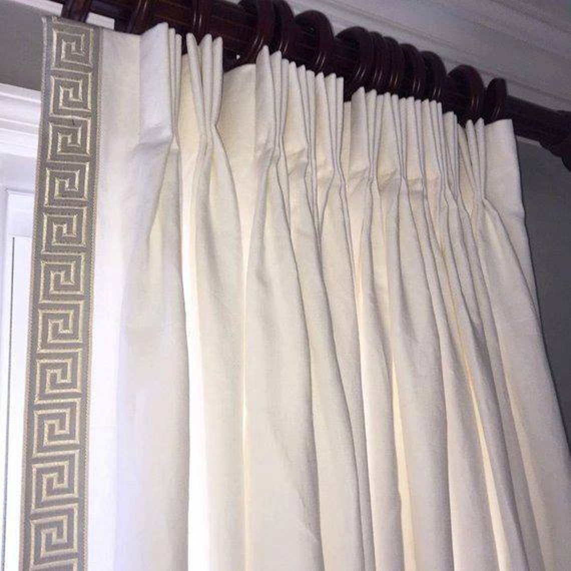 Curtain trim 2.25 By the yard Greek key Gray white Etsy