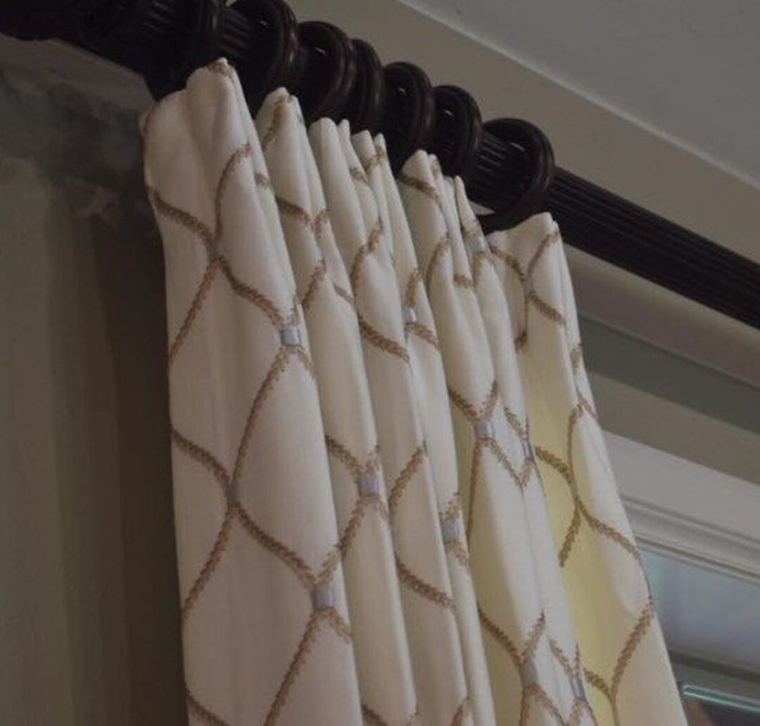 Embroidered Linen Pleated Drapes, Pinch Pleated Drapes, Window Curtains