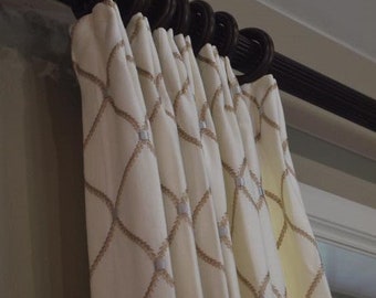 Embroidered Linen pleated drapes, Pinch pleated drapes, Window curtains, Fully lined, Pleated draperies, Custom drapery, Custom made, Drapes