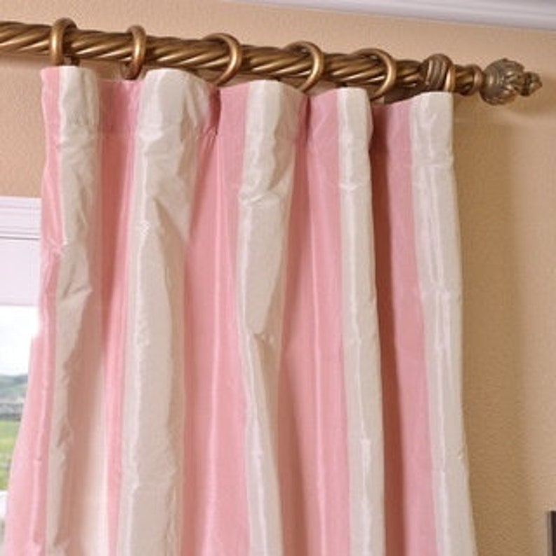Silk Pink And Off White Wide Stripe Draperies Duponi Silk Etsy
