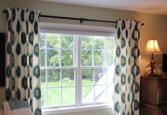Goblet Pleated Drapes High End Designer Fabric Teal White Etsy