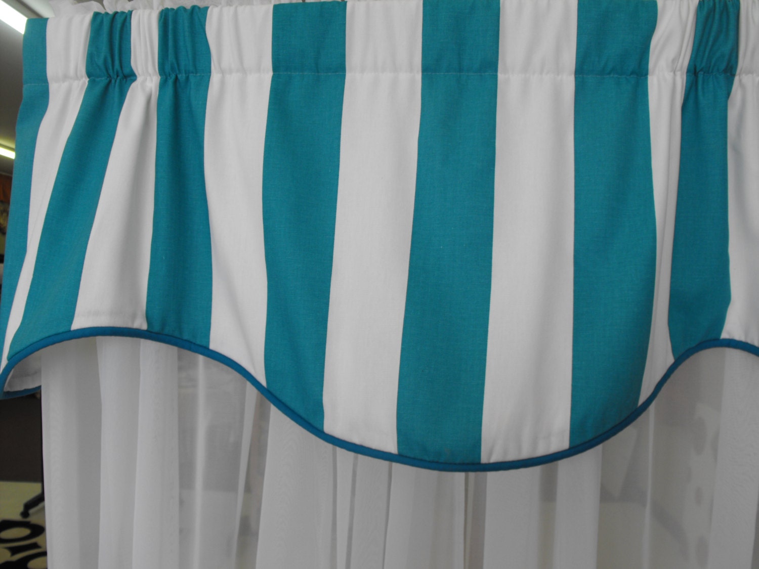 Sale Window treatment valance teal and white lined corded | Etsy