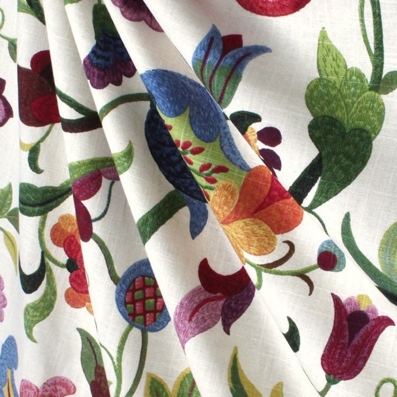 Vines and vibrant colors Linen Curtain,Drapes Custom made draperies Window panels Curtains Designer Fabric Custom curtains Green Blue