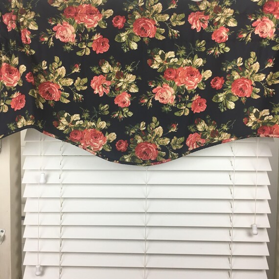 Navy blue floral valance Shaped valance Window valance Etsy