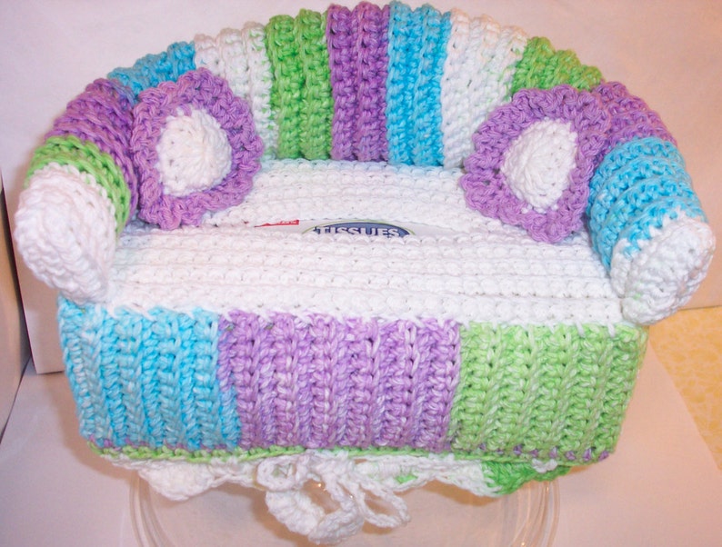 Sofa Style Tissue Box Cover Handmade Crochet in Violet Teal Etsy