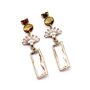 Gold Art Deco Earrings - Art Deco Inspired Earrings - Art Deco Inspired Jewelry - Rhinestone Dangle Earrings - Rectangle Dangle Earrings