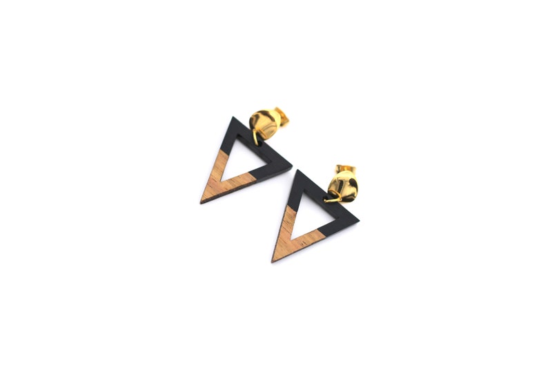 Black Wood Earrings Black Dangle Earrings Triangle Dangle Earrings Black Triangle Earrings Triangle Gift Wood Triangle Earrings