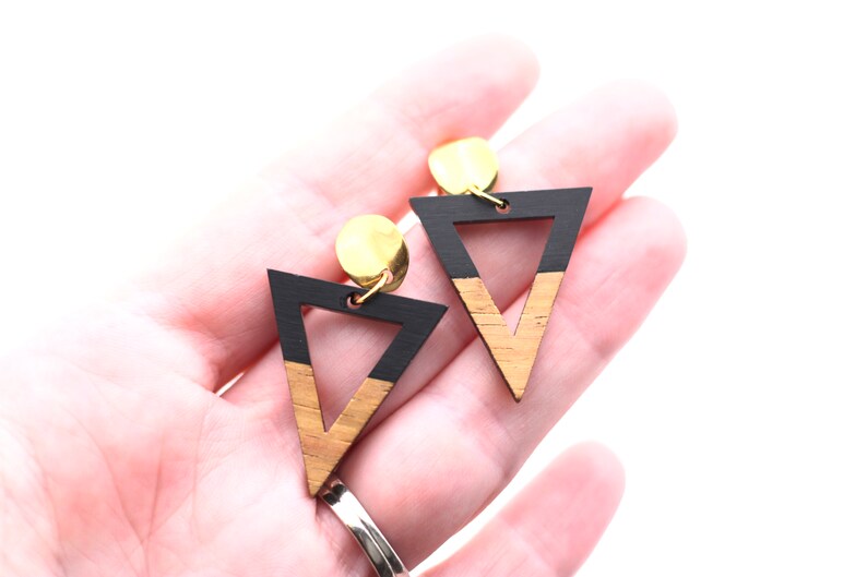 Black Wood Earrings Black Dangle Earrings Triangle Dangle Earrings Black Triangle Earrings Triangle Gift Wood Triangle Earrings