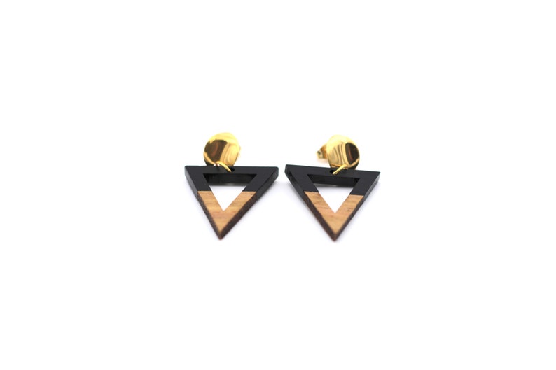 Black Wood Earrings Black Dangle Earrings Triangle Dangle Earrings Black Triangle Earrings Triangle Gift Wood Triangle Earrings
