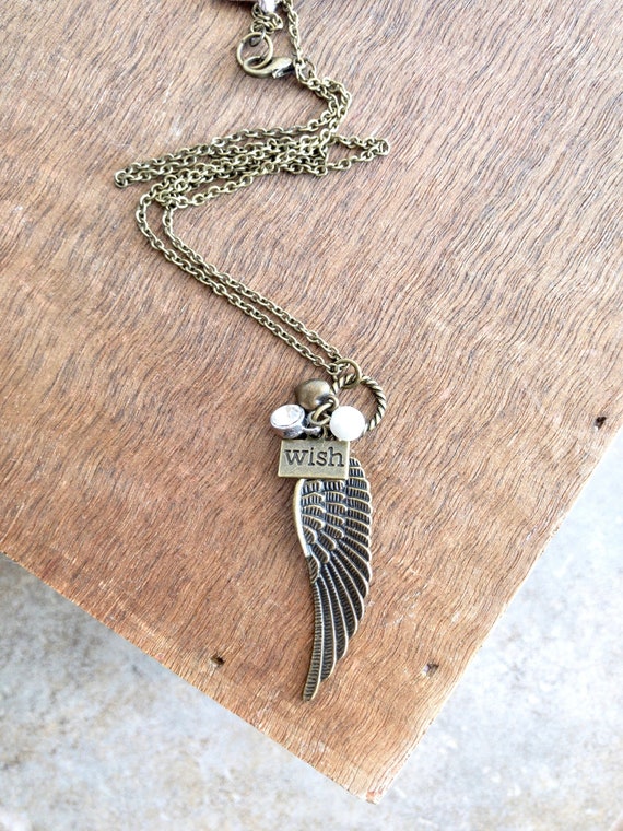 Wing Necklace Wing Charm Necklace Wing Jewelry Angel Etsy