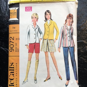 Vintage 1960s Misses Jacket, Pants or Shorts and Culottes Pattern // McCall&#39;s 9072 &gt; Size 12 &gt; skort, outfit, coordinates