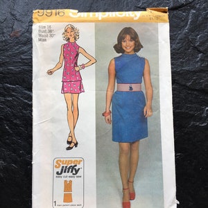 Vintage 1970s Two-Piece Mini-Dress Pattern // Simplicity 9916 &gt; Size 16, Bust 38 &gt; Super Jiffy easy &gt; Unused