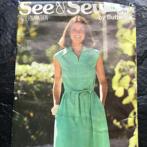 Vintage 1970s Dress with Pockets and Belt Pattern // Butterick See & Sew 5754,  size 16, XL, plus &gt; Unused