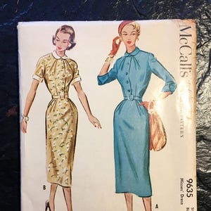 Vintage 1950s Shirtwaist Dress Pattern // McCall&#39;s 9635 &gt; size 14 &gt; tuck pleats at neck and skirt &gt; 1953