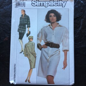 Vintage 1980s Coat Dress or Tunic and Pull-On Skirt Pattern // Simplicity 8730 > Size 8-10-12-14 > oversized, button down > Unused