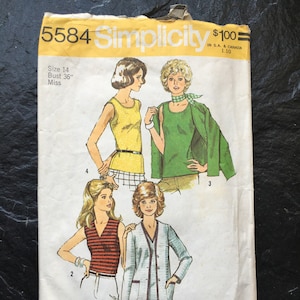 Vintage 1970s Unlined Cardigan and Top Pattern // Simplicity 5584, Size 14 &gt; Sized for Stretch Knits Only