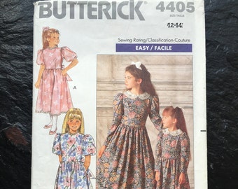 1980s Children's, Girls' Prairie Dress Pattern // Butterick 4405 > Sizes 12-14 > prairie style, gown, flower girl, wedding, party