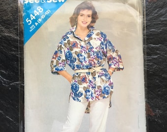 1980s Shirt & Pants Pattern // Butterick 5448 > sizes 8-10-12 > Unused > loose-fitting, oversized, dropped shoulders, tapered pants