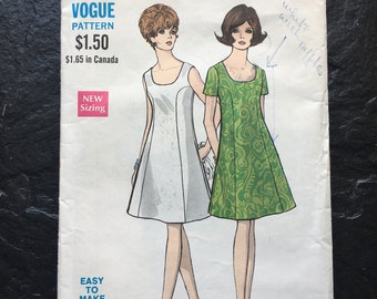 Vintage 1960s One-Piece Princess Dress Pattern // Vogue 7502 > size 10 > A-line, pockets, short sleeves or sleeveless