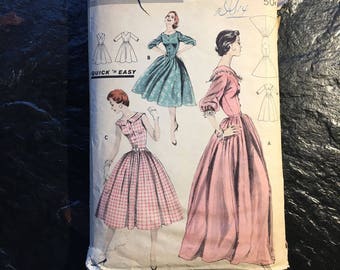 Vintage 1950s Dress, Gown Pattern // Butterick 7659 > Size 14 > full circle skirt, calf or floor length, back dipping collar, day dress