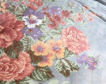 Vintage Floral & Moire Print Polished Cotton Chintz Fabric // BTY 36x56" > unused > "Laurelle Floral" Old Deerfield Decorator Archives II