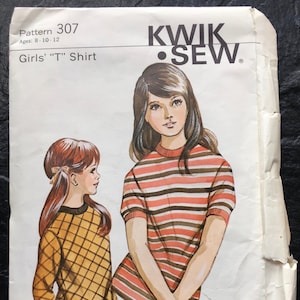 Vintage 1970s Girls&#39; T-Shirt Pattern // Kwik Sew 307 &gt; sizes 8- 10 - 12 &gt; by Designer Kerstin Martensson, 1970