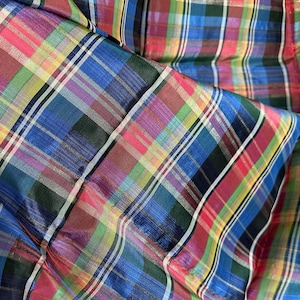 Vintage Silk & Metallic Multi-Color Plaid Fabric // 98x39" > Unused deadstock NOS > shiny metallic threads, shimmering color changing silk