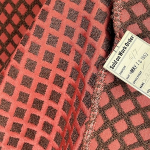 Vintage 1950s Coral Chenille Jacquard Fabric // 31.5x54&quot; &gt; Unused deadstock &gt; salmon, burnt orange red satin, brown chenille looped pile