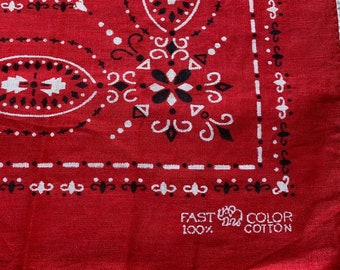 Vintage Fast Color Cotton Bandana // 19.5x19.5" > turkey red, black, white > Elephant trunk up, one selvage