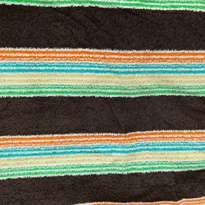 Vintage 1970s Striped Terry Cloth Fabric // 28x54" > looped pile, knit > brown, green, yellow, teal, orange