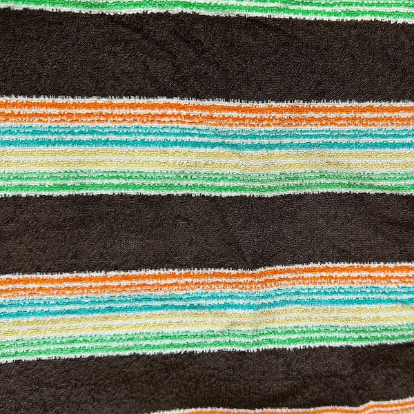 vintage 1970s Striped Terry Cloth Fabric // 28x54" > pile bouclée, tricot > marron, vert, jaune, sarcelle, orange