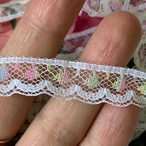 Vintage Pastel Rainbow Nylon Lace // 3 yds x 1/2&quot; (3 available) &gt; NOS, unused store stock &gt; delicate scalloped edging trim, 1970s
