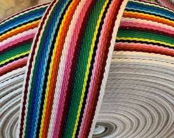 Vintage Rainbow Stripe Cotton Tape Trim // 1/2 yd long, 1 3/8&quot; wide &gt; deadstock by the half yard, BTHY &gt; twill webbing, belt, strap