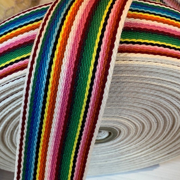 Vintage Rainbow Stripe Cotton Tape Trim // 1/2 yd long, 1 3/8" wide > deadstock by the half yard, BTHY > twill webbing, belt, strap