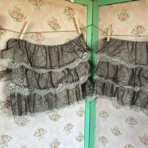 Vintage Lace, Dotted Net & Tulle Scraps // 2 pcs, 13x14&quot; but 12 rows of wide scalloped ruffles &gt; petticoat, crinoline slip hem remnants