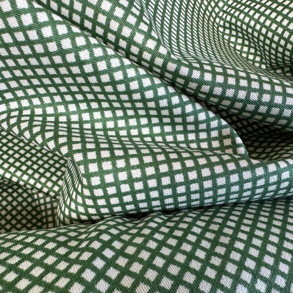 Vintage Green Lattice Grid Cotton Decorator Fabric // 36x49" BTY, by the yard > 5th Avenue Design deadstock