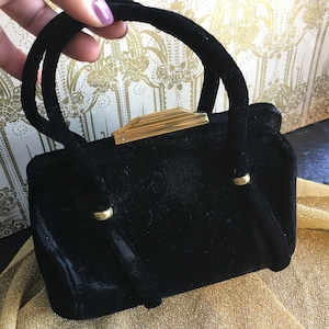 Vintage Black Velvet Purse with Mirror // 7.75x4.5&quot; &gt; &#39;Décor&#39; brand &gt; handbag, bag, pocketbook