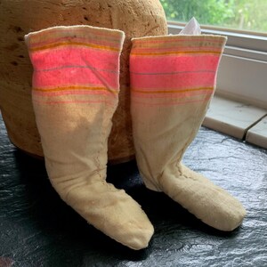 Darling Antique Vintage Child&#39;s Wool Booties // 3.5&quot; foot, 5&quot; tall &gt; stockings, hose, socks &gt; early, primitive, handmade, hand sewn