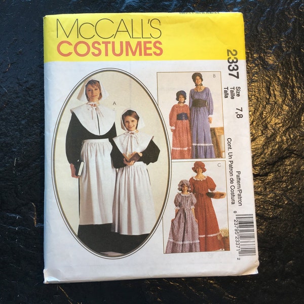 Kids', Children's Colonial Costumes Pattern // McCall's 2337 > Sz 7-8 And/Or 14 > Pilgrim, pioneer, prairie, American, 17th - 18th century