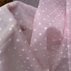 Vintage Flocked Sheer Dotted Swiss Organza Fabric, Ballerina Pink // 36x44" (BTY-by the yard) > Unused deadstock > raised polka dots, nylon