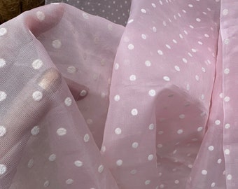 Vintage Ethereal Sheer Dotted Swiss Organza Fabric, Ballerina Pink // 36x44" (BTY-by the yard) > raised, printed flocked polka dots, nylon