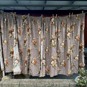 LAST ONE Vintage Mid-Century Barkcloth Fabric Curtain Panel // 14.5x58" > taupe, terracotta, burnt orange roses, pinch pleats